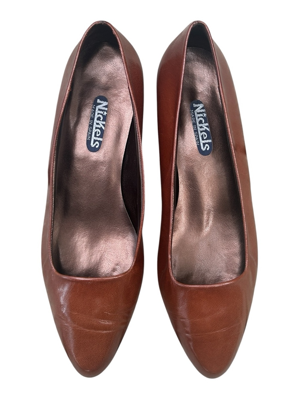 Nickels Made in Spain Brown Leather Low Wedge Heel Women Size 7M Classic Career